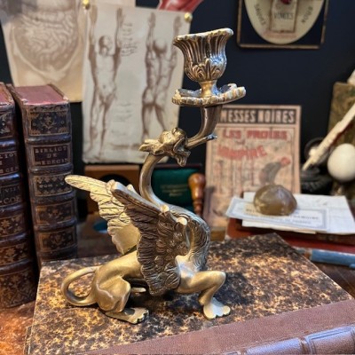 Bougeoir Griffon ou Dragon - Rat de cave en bronze - XIXème siècle