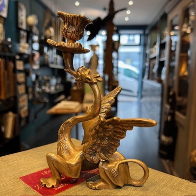 Bougeoir Griffon ou Dragon - Rat de cave en bronze - XIXème siècle