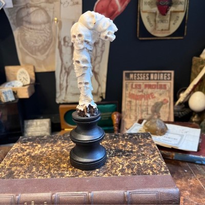 Deer antler wood sculpture - Totem Skulls on pedestal