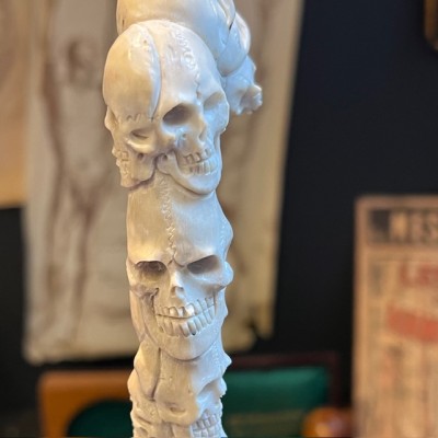 Deer antler wood sculpture - Totem Skulls on pedestal
