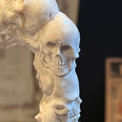 Deer antler wood sculpture - Totem Skulls on pedestal