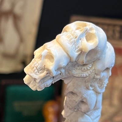 Deer antler wood sculpture - Totem Skulls on pedestal