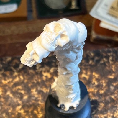 Deer antler wood sculpture - Totem Skulls on pedestal