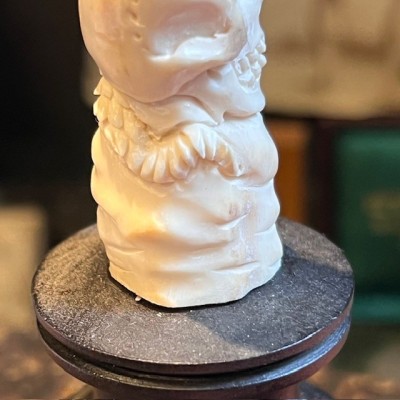 Deer antler wood sculpture - Snake and Skulls Totem on pedestal