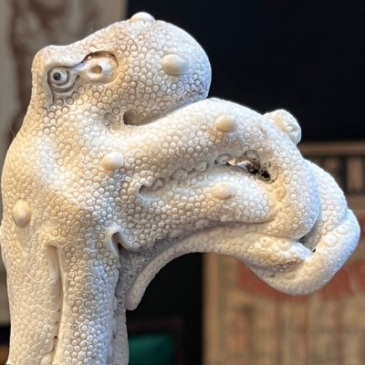 Deer antler wood sculpture - Octopus on trunk - On pedestal