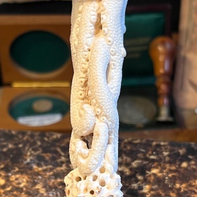 Pieuvre sur tronc - Sculpture en bois de cerf