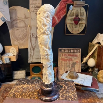 Totem aux 3 pieuvres - Sculpture en bois de cerf