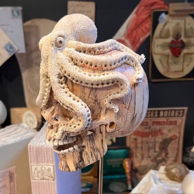 Le Crâne et sa Pieuvre - Pieuvre en bois de cerf et crâne en bois