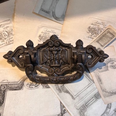 Antique Coffin handle - winged hourglass 1900 period