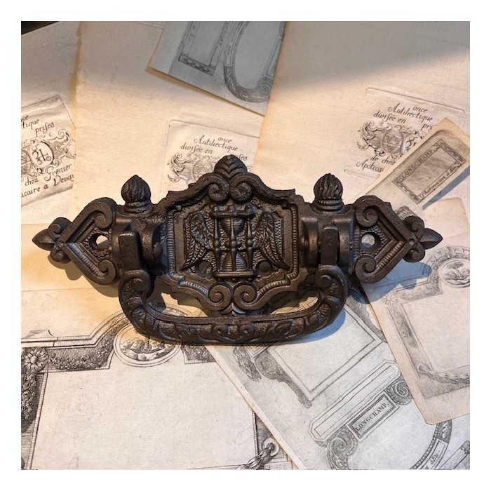 Antique Coffin handle - winged hourglass 1900 period