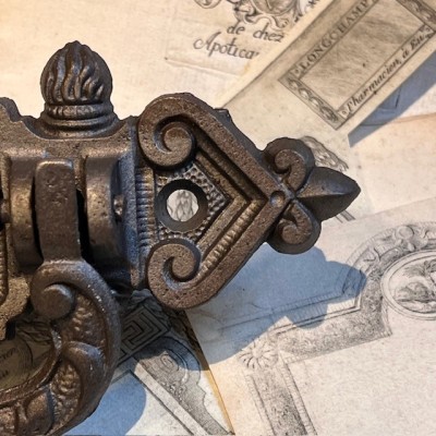 Antique Coffin handle - winged hourglass 1900 period