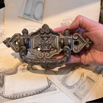 Antique Coffin handle - winged hourglass 1900 period