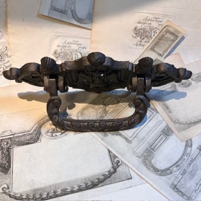 Antique Coffin handle - winged hourglass 1900 period