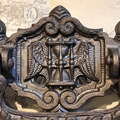 Antique Coffin handle - winged hourglass 1900 period