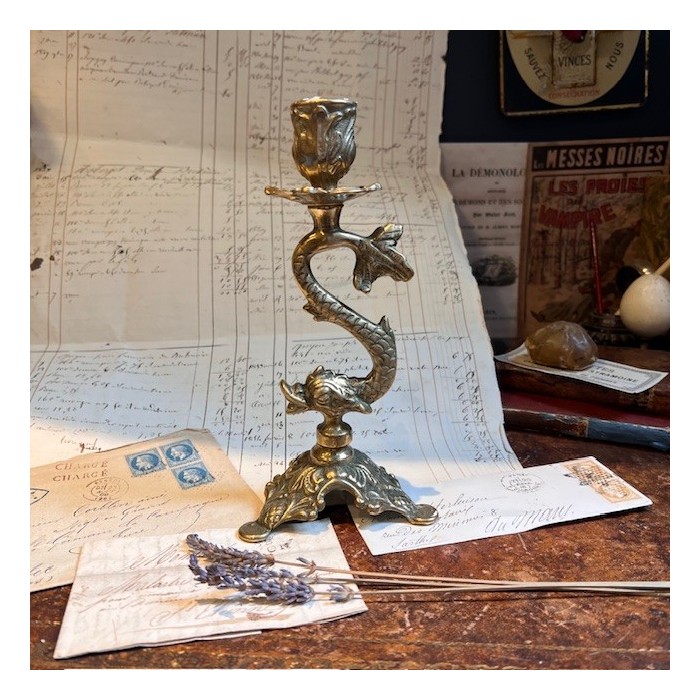 Stylised bronze dolphin candle holder - Late XIXth century