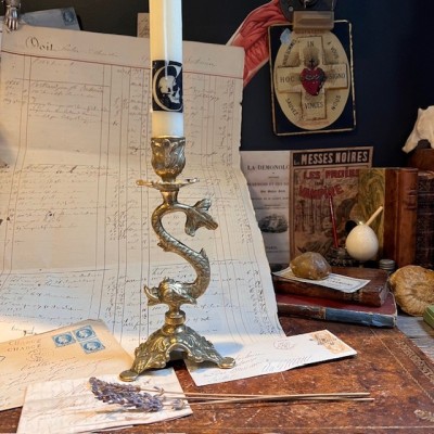 Stylised bronze dolphin candle holder - Late XIXth century