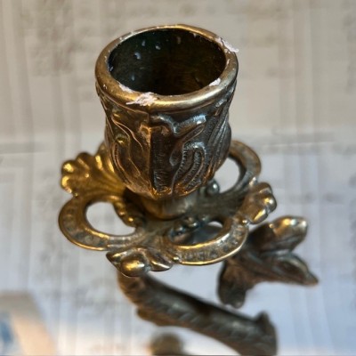 Stylised bronze dolphin candle holder - Late XIXth century