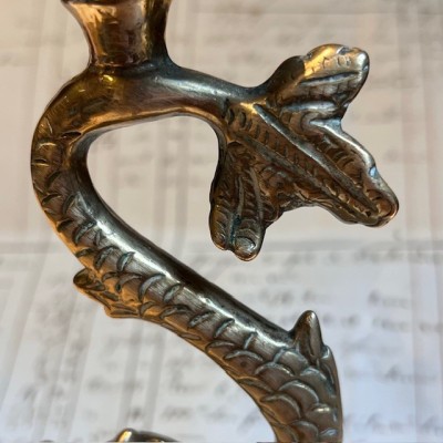 Stylised bronze dolphin candle holder - Late XIXth century