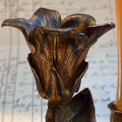 Glass vase and bronze candlestick - Art Nouveau