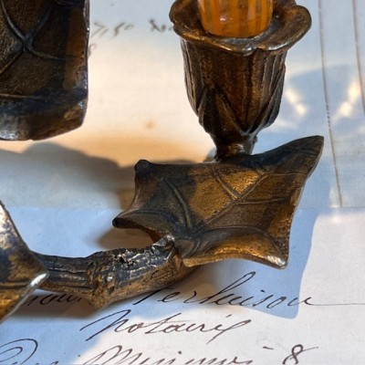 Glass vase and bronze candlestick - Art Nouveau