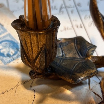 Soliflore en verre et bougeoir en bronze - Art Nouveau