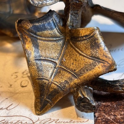 Glass vase and bronze candlestick - Art Nouveau