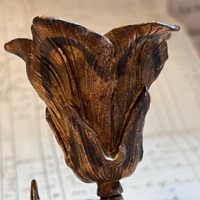 Soliflore en verre et bougeoir en bronze - Art Nouveau