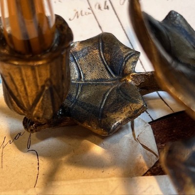 Glass vase and bronze candlestick - Art Nouveau