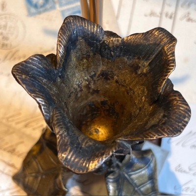 Glass vase and bronze candlestick - Art Nouveau