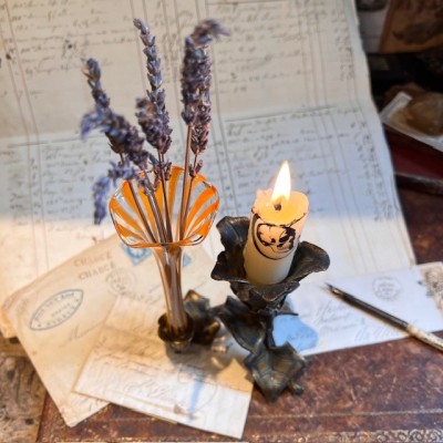 Soliflore en verre et bougeoir en bronze - Art Nouveau