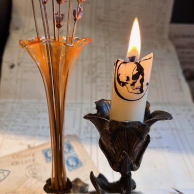 Soliflore en verre et bougeoir en bronze - Art Nouveau