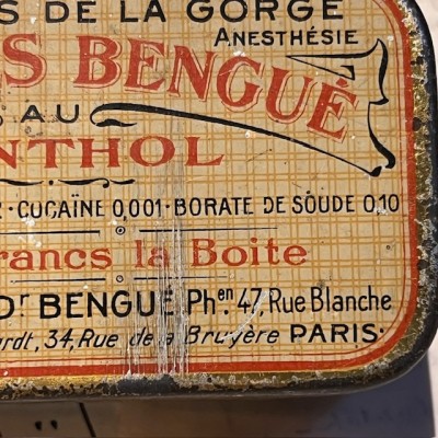 Boîte de dragées à la Cocaïne et Menthol - 1920 - Dragées BENGUE