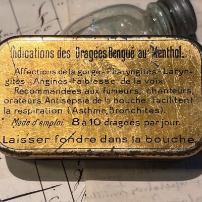 Metal box of breath mints with cocaine - 1920's - Dragees BENGUE