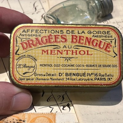 Boîte de dragées à la Cocaïne et Menthol - 1920 - Dragées BENGUE