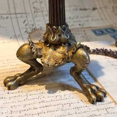 Bougeoir tripode à pattes de Lion -  Laiton et bronze - XIXème siècle