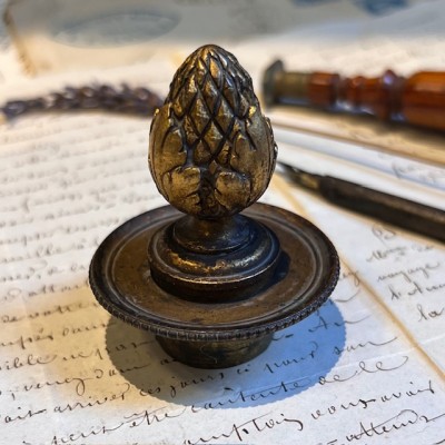 Antique bronze pine cone candle snuffer - 19th century