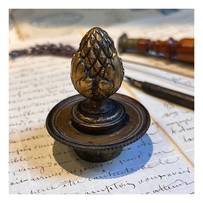 Antique bronze pine cone candle snuffer - 19th century