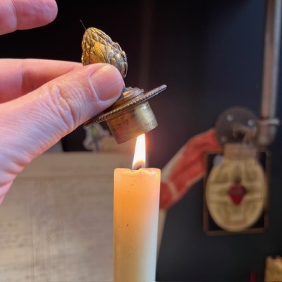 Antique bronze pine cone candle snuffer - 19th century