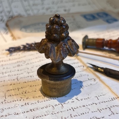 Antique bronze pine cone candle snuffer - 19th century