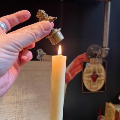 Antique bronze pine cone candle snuffer - 19th century