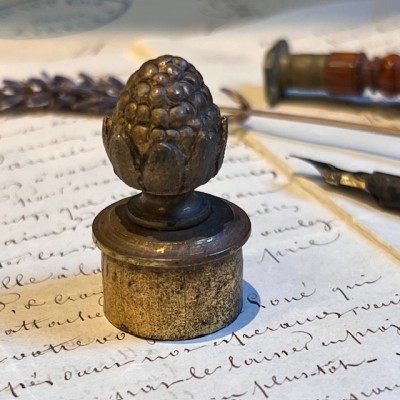 Antique bronze pine cone candle snuffer - 19th century