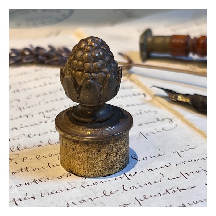 Antique bronze pine cone candle snuffer - 19th century