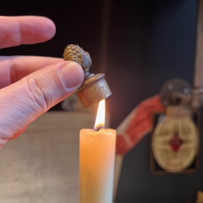 Antique bronze pine cone candle snuffer - 19th century