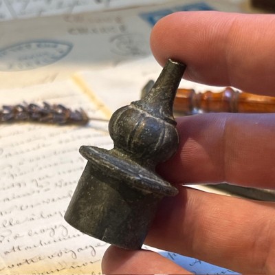 Antique bronze pine cone candle snuffer - 19th century