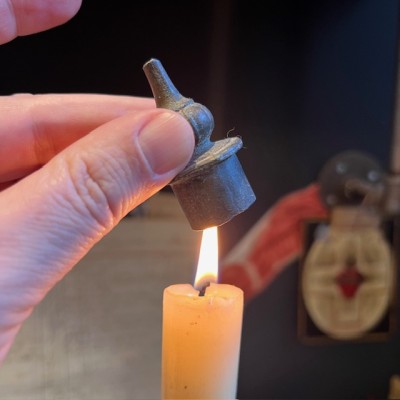 Antique bronze pine cone candle snuffer - 19th century