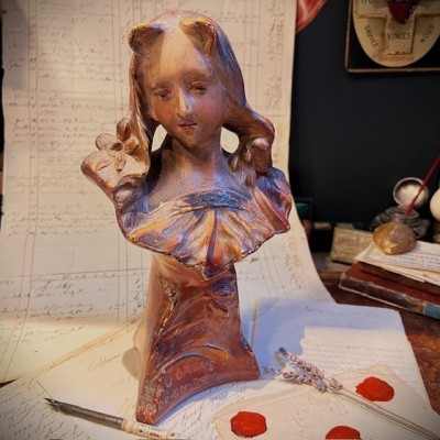 Advertising bust in plaster - Au Gagne Petit - Art Nouveau circa 1900
