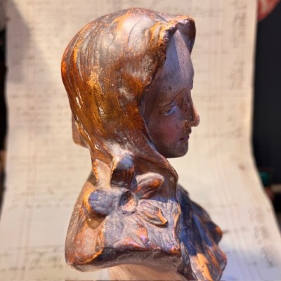 Advertising bust in plaster - Au Gagne Petit - Art Nouveau circa 1900