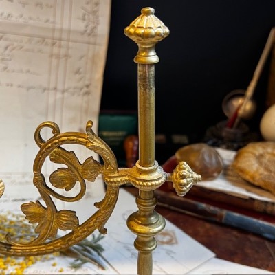 Antique brass candlestick or candle holder, adjustable height and swiveling