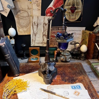 Veilleuse de table à suspension d'époque Louis-Philippe - Verre bleu