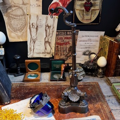 Veilleuse de table à suspension d'époque Louis-Philippe - Verre bleu